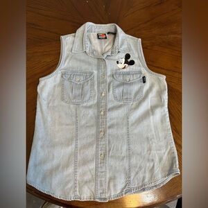 Disney women Light Blue Denim Sleeveless Shirt